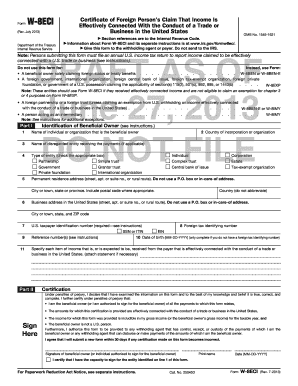 Form W-8ECI Certificate of Foreign Person's Claim