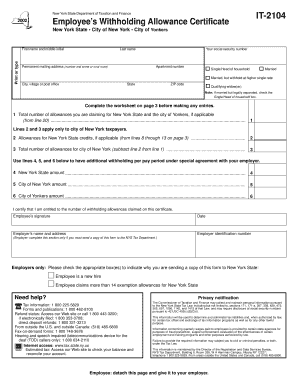 New York State Employee’s Withholding Allowance Certificate