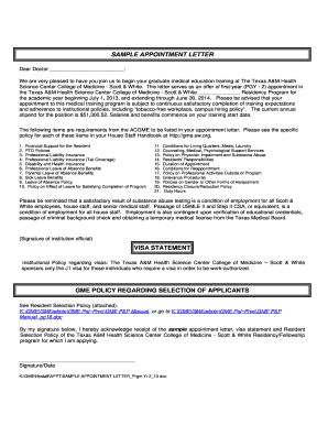 Sample appointment letter visa statement gme policy regarding bb - healthcare-professionals sw