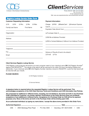 CAS Registry Lookup Service Order Form
