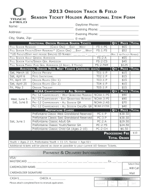 Oregon Track & Field Season Ticket Holder Additional Item Form