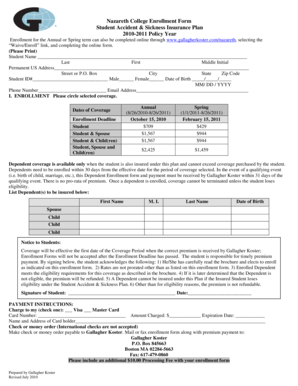 Nazareth College Student Accident Sickness Insurance Enrollment Form