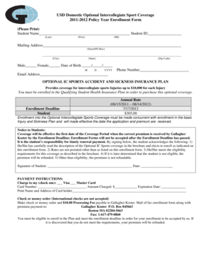 Optional Intercollegiate Sports Insurance Enrollment Form