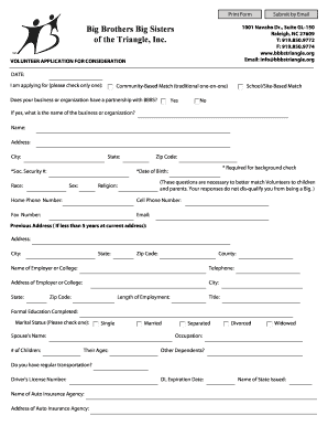 Big Brothers Big Sisters Volunteer Application