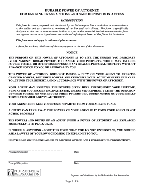 Durable Power of Attorney for Banking Transactions and Safe Deposit Box Access