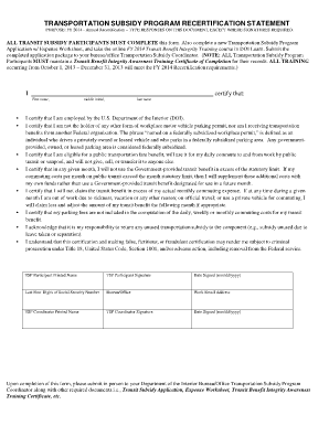 US Federal Transportation Subsidy Recertification Form