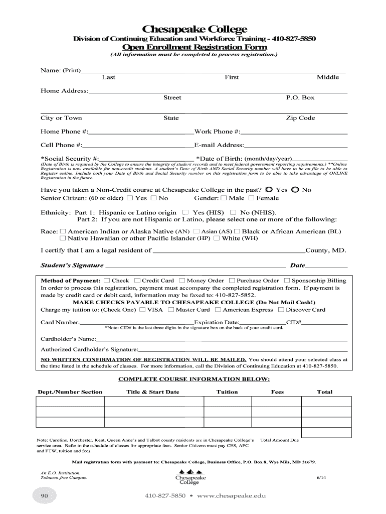 Fillable Online chesapeake Continuing Education registration form ...