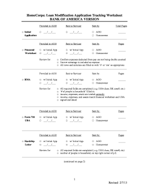 Bank of America Loan Modification Application Tracking Worksheet