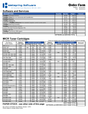 Order Form for Software, Services, and Paper Stock