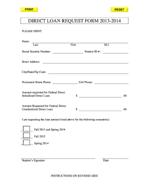 Direct Loan Request Form 2013-2014