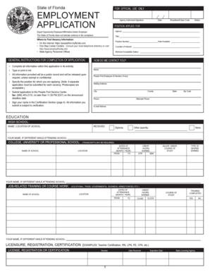 Florida State Employment Application Form