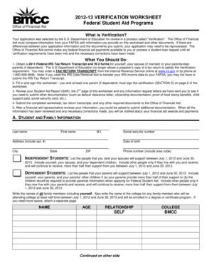 2012-13 Verification Worksheet