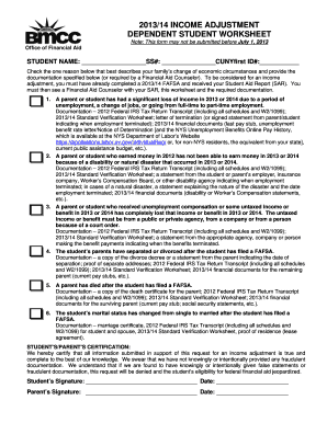 2013/14 Income Adjustment Dependent Student Worksheet