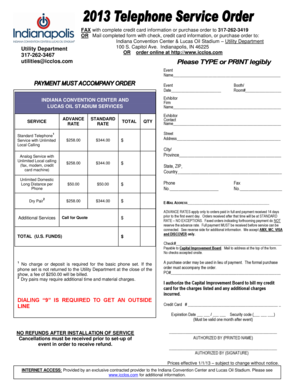 Indiana Convention Center Telephone Service Order Form