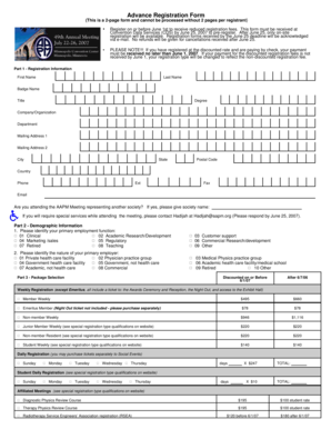 AAPM Meeting Advance Registration Form