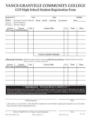CCP High School Student Registration Form