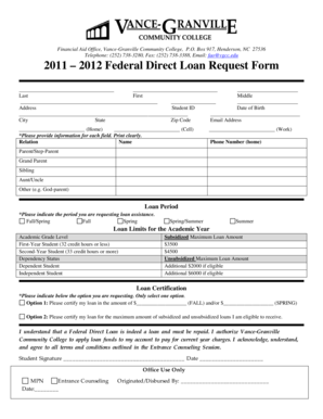2011-2012 Federal Direct Loan Request Form