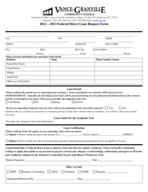 2012–2013 Federal Direct Loan Request Form