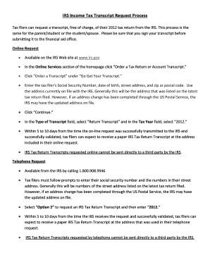 IRS Income Tax Transcript Request
