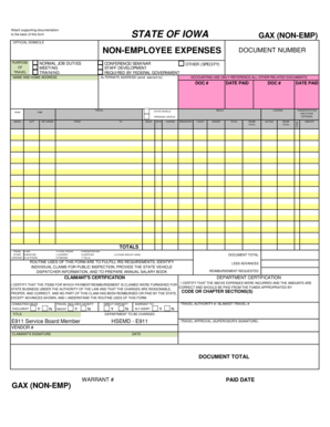 Iowa Non-Employee Expense Form