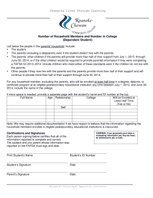 FAFSA Household Members Form