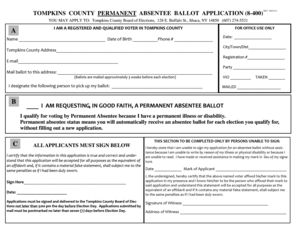 Tompkins County Permanent Absentee Ballot Application