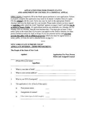 Application for Poor Person Status and Assigned Counsel