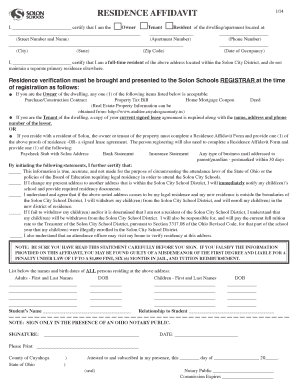 Residence Affidavit - Solon City Schools - solonschools