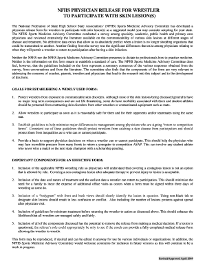 NFHS Physician Release for Wrestler with Skin Lesion