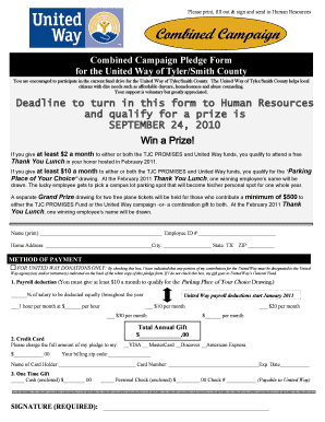 United Way of Tyler/Smith County Pledge Form