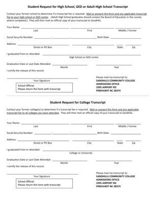 Student Request for High School or College Transcript