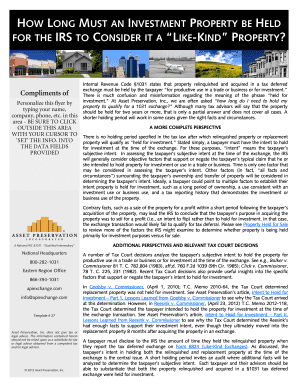 IRS Like-Kind Exchange Investment Property Holding Period