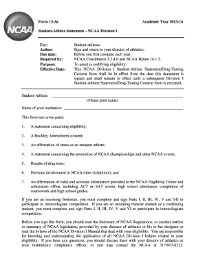 NCAA Division I Student-Athlete Statement Form 13-3a