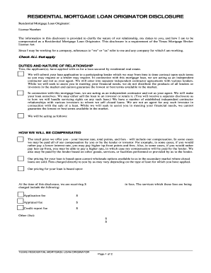 Texas Residential Mortgage Loan Originator Disclosure