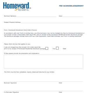 Fee Acknowledgement Form
