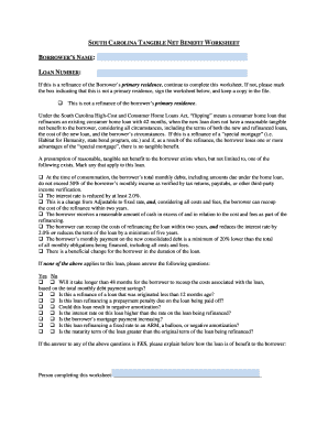 South Carolina Tangible Net Benefit Worksheet