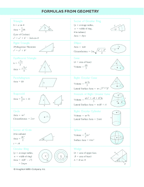 Fillable Online FORMULAS FROM GEOMETRY Fax Email Print - pdfFiller