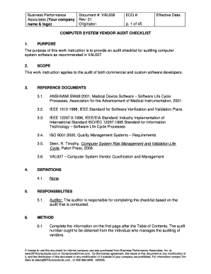 Computer System Vendor Audit Checklist