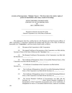 Sixth Amended and Restated Certificate of Incorporation