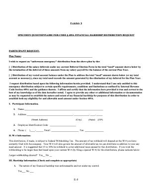 409A Financial Hardship Distribution Request Form