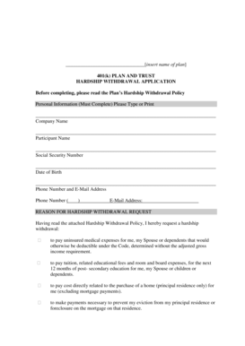 401(k) Plan Financial Hardship Withdrawal Request