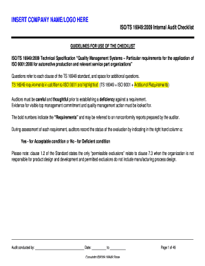 ISO/TS 16949:2009 Internal Audit Checklist