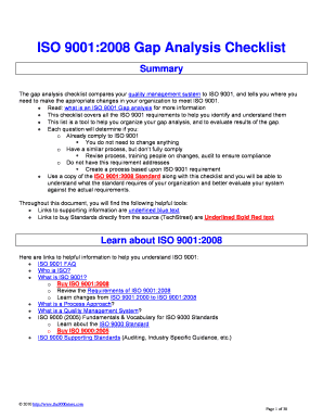 ISO 9001:2008 Gap Analysis Checklist