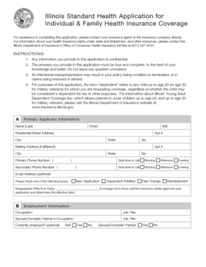 Illinois Standard Health Application for Individual & Family Health Insurance Coverage