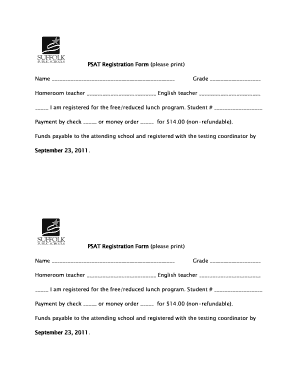 PSAT Registration Form (please print) Name Grade Homeroom te