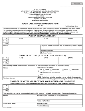 Hawaii Health Care Provider Complaint Form