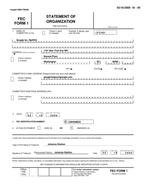 FEC Form 1 Organization Statement
