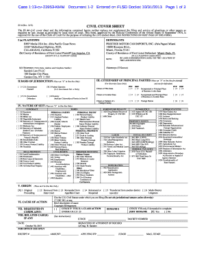 US Federal Civil Cover Sheet