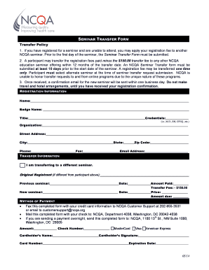 NCQA Seminar Transfer Form