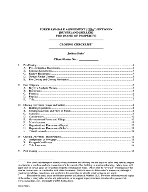 Purchase-Sale Agreement Closing Checklist